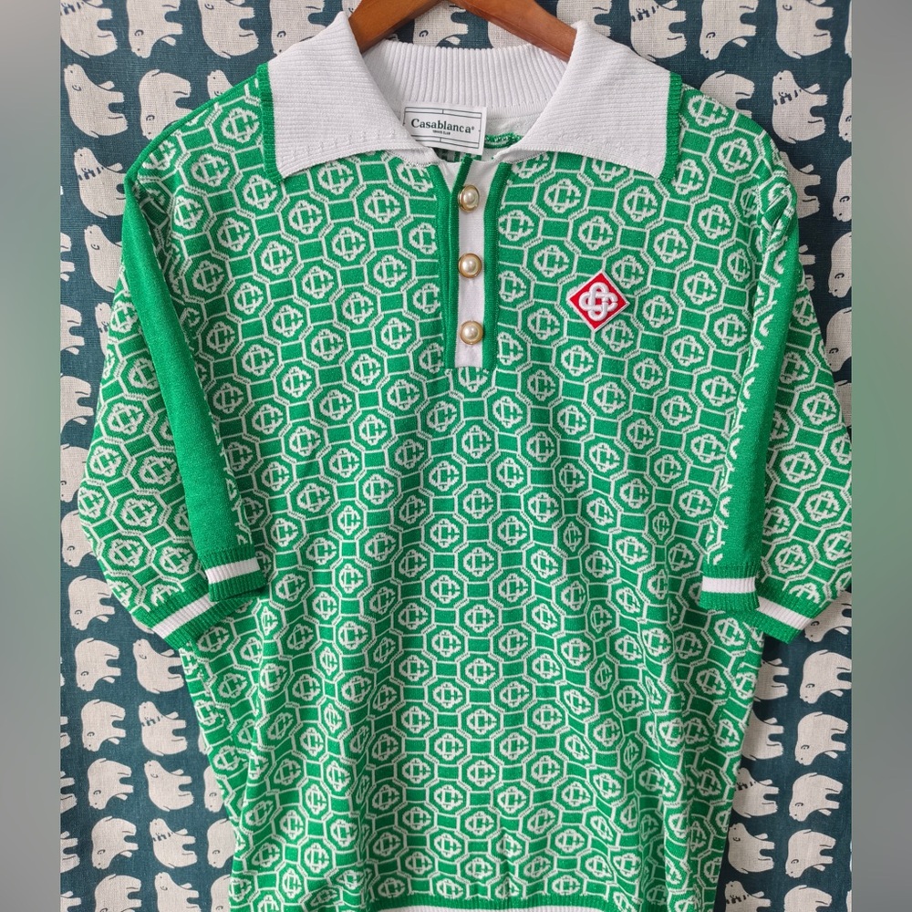 Casablanca Green Patterned Knit Polo Shirt